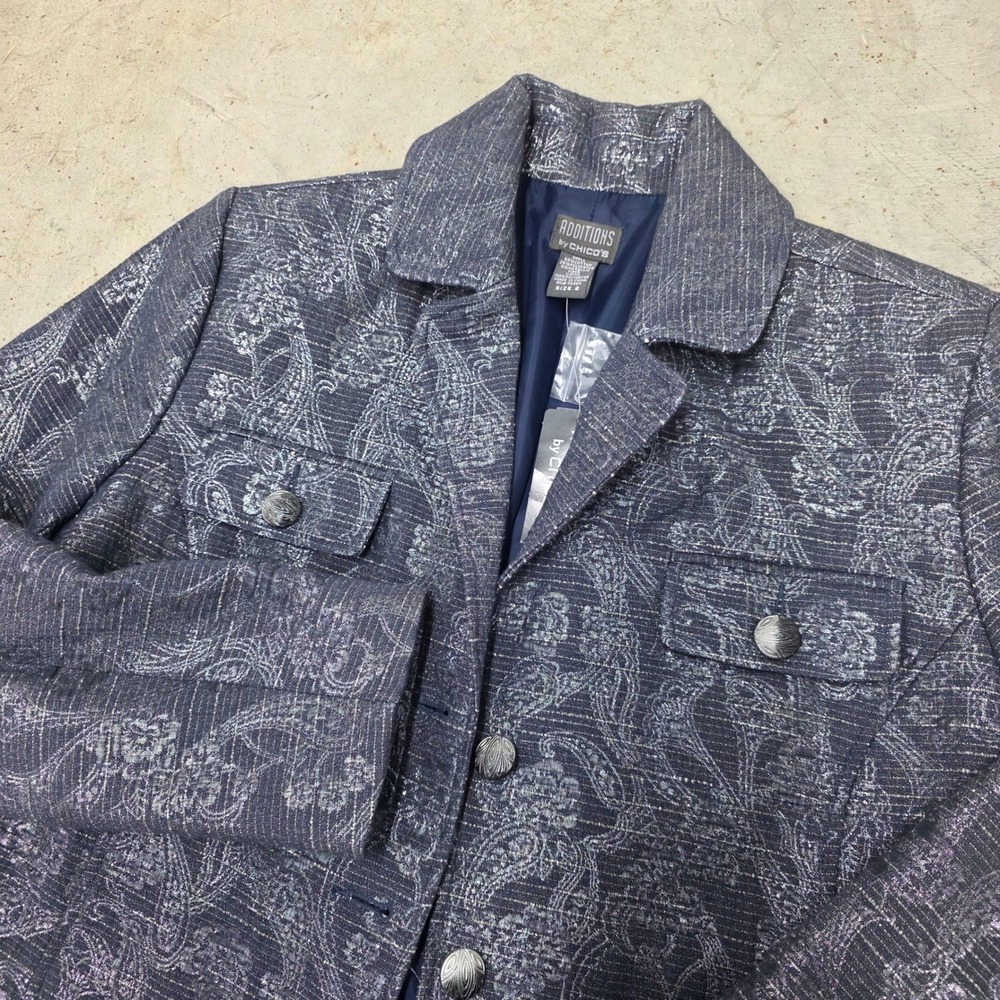 Additions by Chico's Smokey Shine Dulci II Jacket Sapphire Smoke Size 10 - Picture 2 of 9